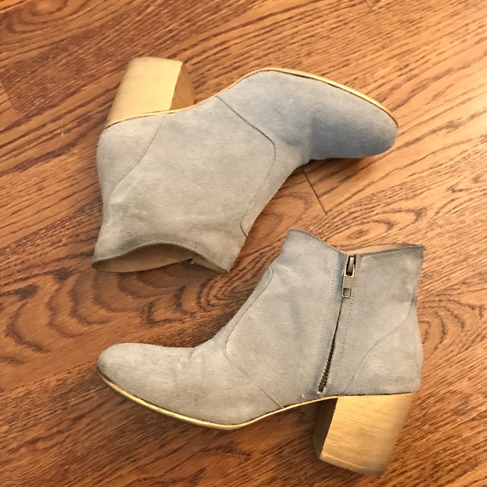 ESQUIVEL Custom Handmade Suede Booties Gold Heel